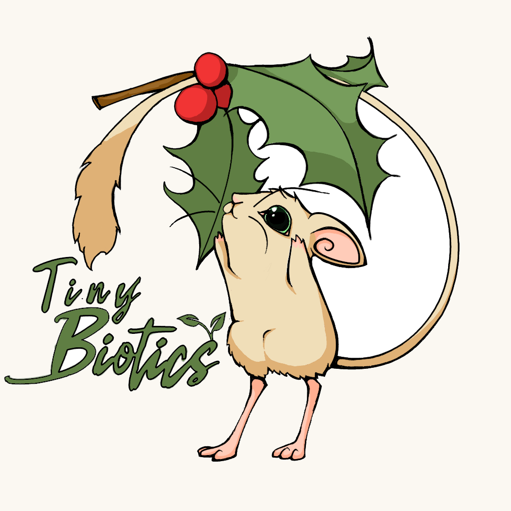 TinyBiotics Store front logo of a jerboa and holly plant