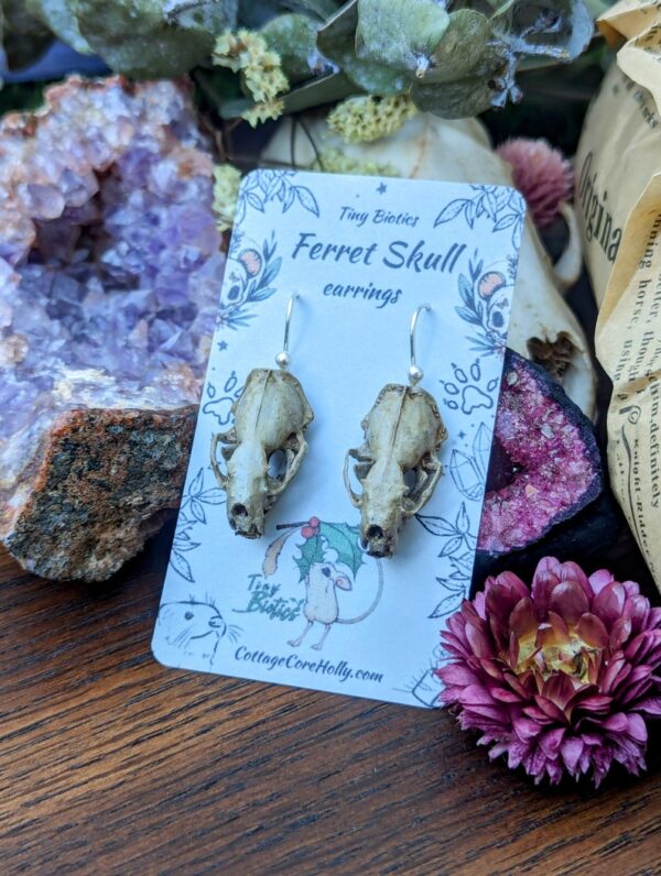 Aged Ferret Skull Earrings | 3D Resin Printed & Hand-Painted | Boho Hippie Goth Witch Jewelry | Vegan Animal Bone Skull Oddity Goblincore - Image 9