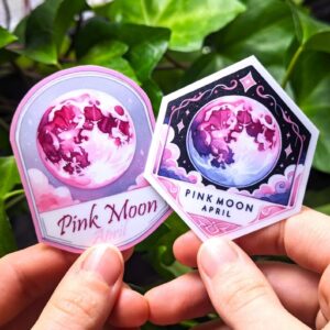 Pink Moon Stickers | Full Moon Pagan Witch Moon Decorative Stickers for Grimoire, Journal Planner, Book of Shadows | Waterproof Matte Finish