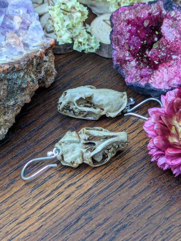 Aged Ferret Skull Earrings | 3D Resin Printed & Hand-Painted | Boho Hippie Goth Witch Jewelry | Vegan Animal Bone Skull Oddity Goblincore - Image 7