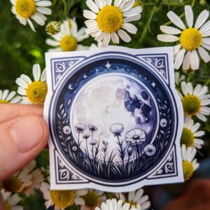 Meadow Full Moon July Sticker | Pagan Witch Moon Decorative Stickers for Grimoire Journal Planner Book of Shadows | Waterproof Matte Finish