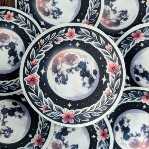 Flower Full Moon May Sticker | Pagan Witch Moon Decorative Stickers for Grimoire, Journal Planner, Book of Shadows | Waterproof Matte Finish