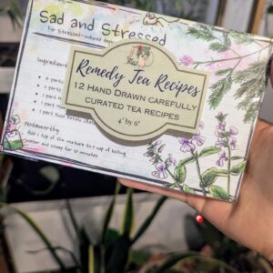 Handcrafted Remedy Tea Recipe Cards - Watercolor Green Witch Apothecary CottageCore - Physical Printed Cards Wellness Herbal Tea Recipes