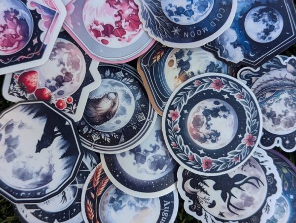 18 Full Moon Sticker Bundle Set | Pagan Witch Moon Decorative Stickers for Grimoire, Journal Planner, Book of Shadows | Waterproof Matte - Image 2